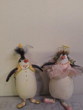 Holiday Penguin Ornament Pair in White and Black - One Angel . Approx 4"